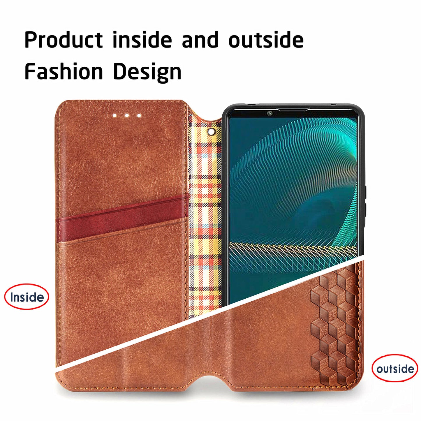 Fashionable Auto-absorbed Rhombus Texture PU Leather Wallet Phone Stand Design Cover for Sony Xperia 5 III 5G