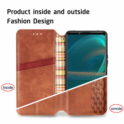 Fashionable Auto-absorbed Rhombus Texture PU Leather Wallet Phone Stand Design Cover for Sony Xperia 5 III 5G