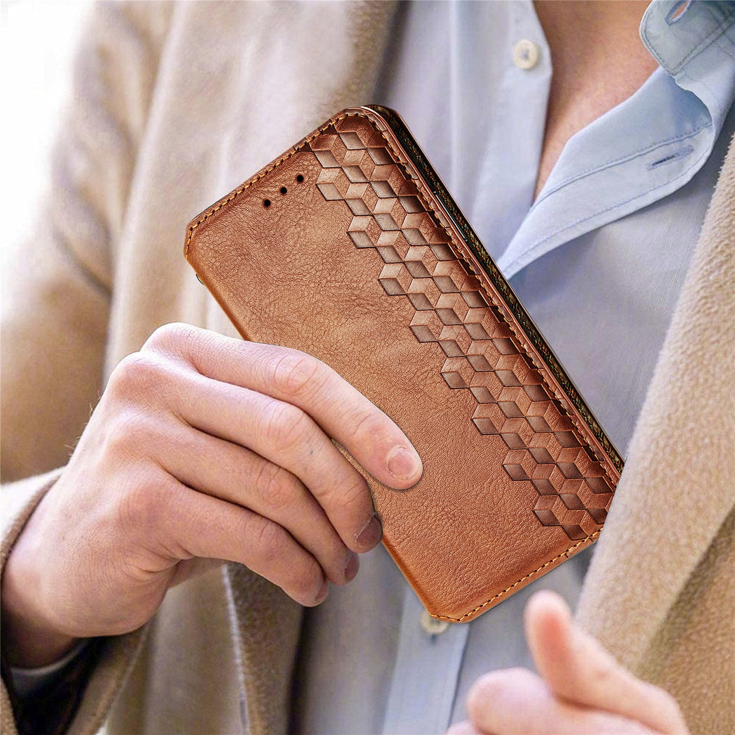 Fashionable Auto-absorbed Rhombus Texture PU Leather Wallet Phone Stand Design Cover for Sony Xperia 5 III 5G