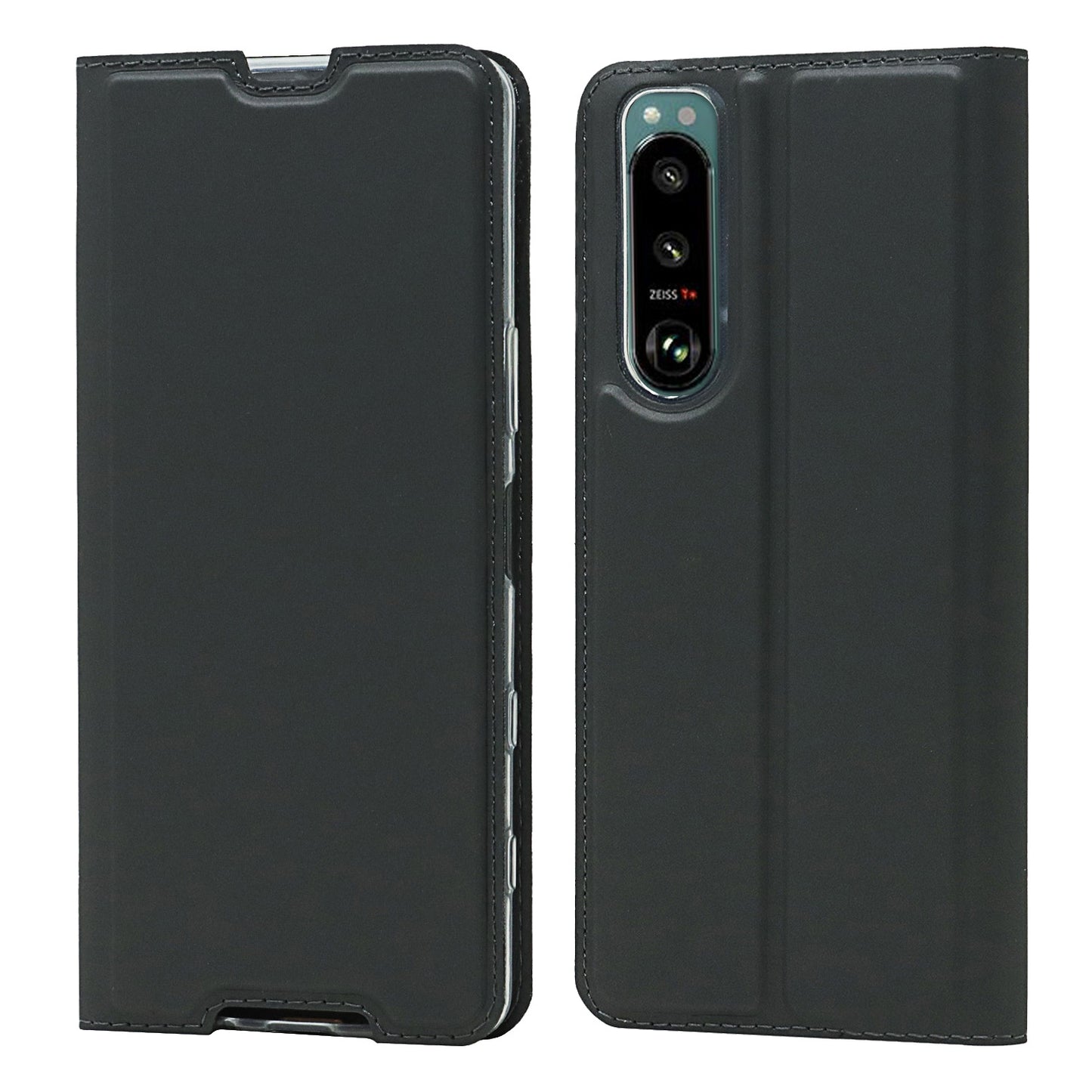 Auto-absorbed PU Leather Coated TPU Phone Case Cover with Stand and Card Slot for Sony Xperia 5 III 5G