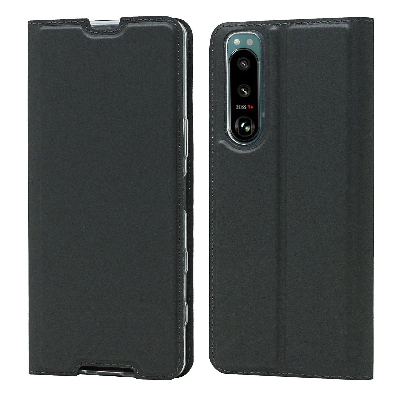 Auto-absorbed PU Leather Coated TPU Phone Case Cover with Stand and Card Slot for Sony Xperia 5 III 5G
