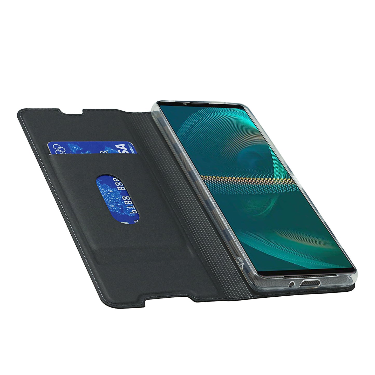 Auto-absorbed PU Leather Coated TPU Phone Case Cover with Stand and Card Slot for Sony Xperia 5 III 5G