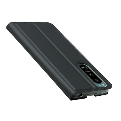 Auto-absorbed PU Leather Coated TPU Phone Case Cover with Stand and Card Slot for Sony Xperia 5 III 5G