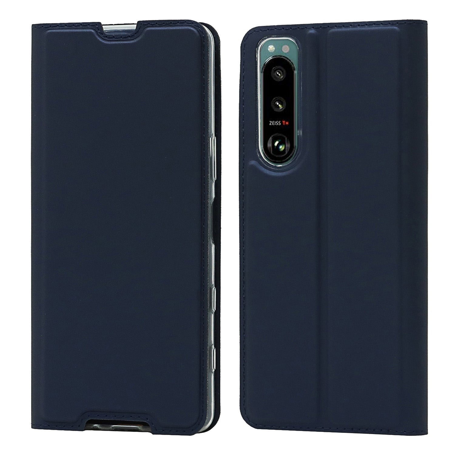 Auto-absorbed PU Leather Coated TPU Phone Case Cover with Stand and Card Slot for Sony Xperia 5 III 5G