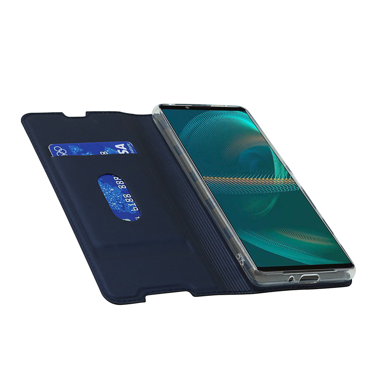 Auto-absorbed PU Leather Coated TPU Phone Case Cover with Stand and Card Slot for Sony Xperia 5 III 5G