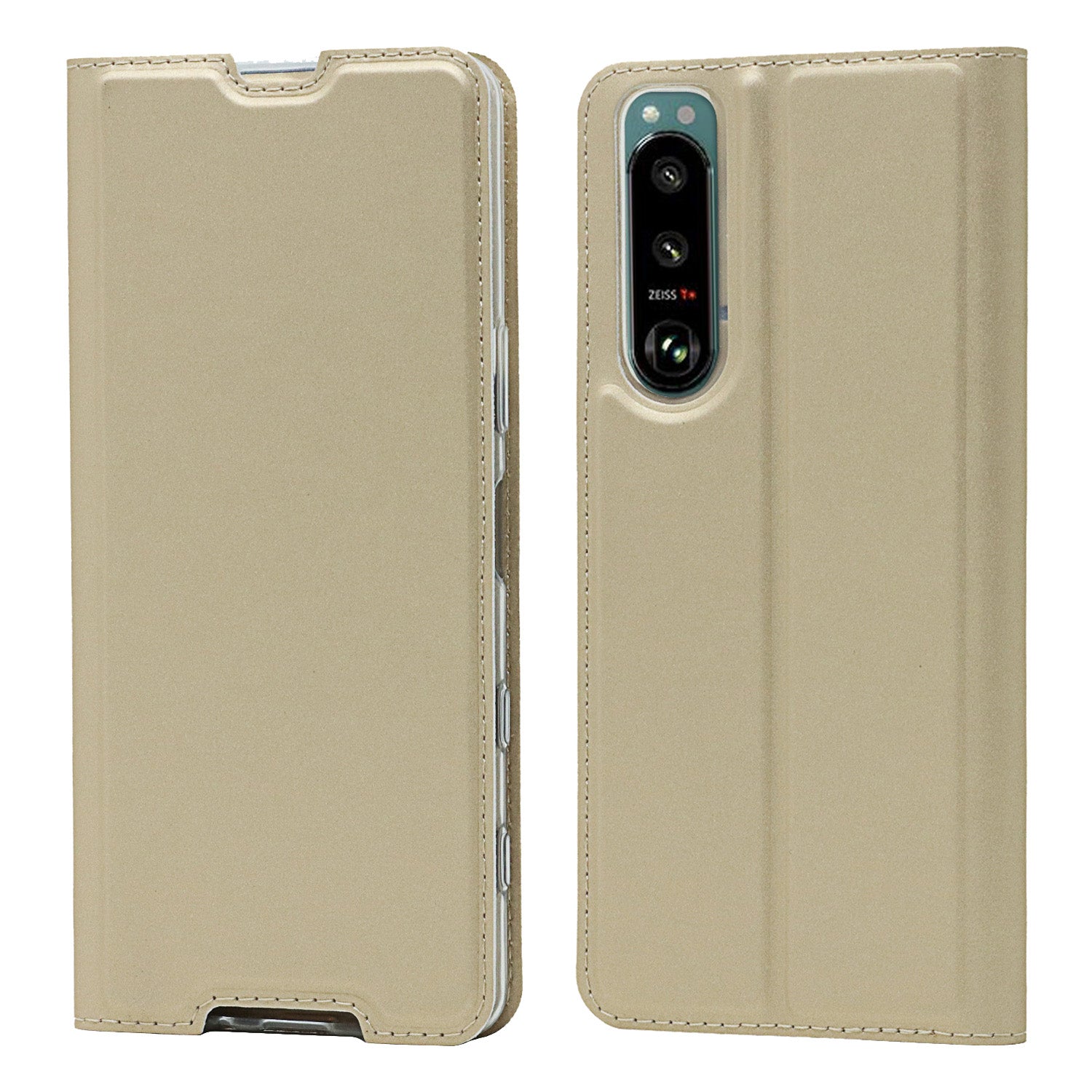 Auto-absorbed PU Leather Coated TPU Phone Case Cover with Stand and Card Slot for Sony Xperia 5 III 5G