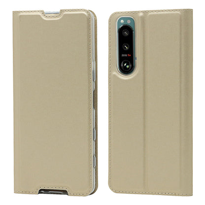 Auto-absorbed PU Leather Coated TPU Phone Case Cover with Stand and Card Slot for Sony Xperia 5 III 5G