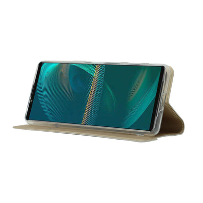 Auto-absorbed PU Leather Coated TPU Phone Case Cover with Stand and Card Slot for Sony Xperia 5 III 5G