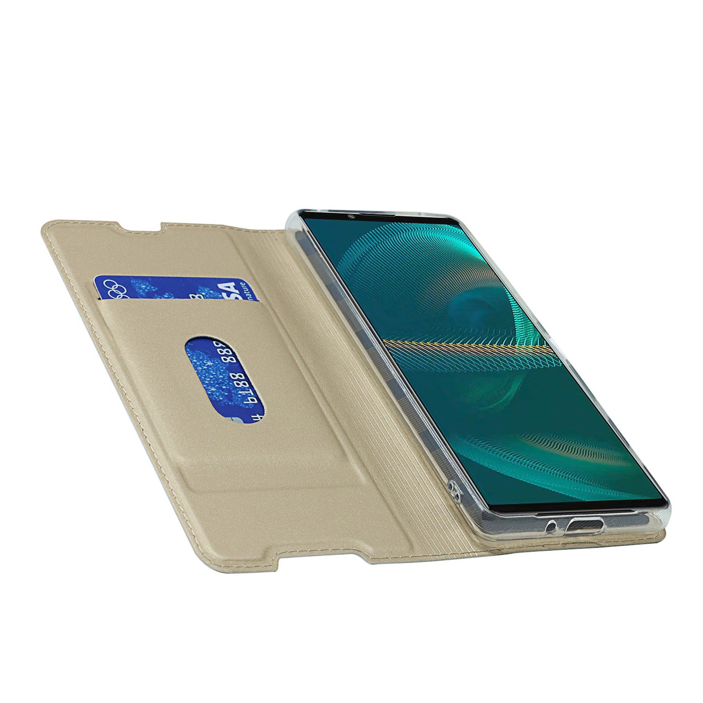 Auto-absorbed PU Leather Coated TPU Phone Case Cover with Stand and Card Slot for Sony Xperia 5 III 5G