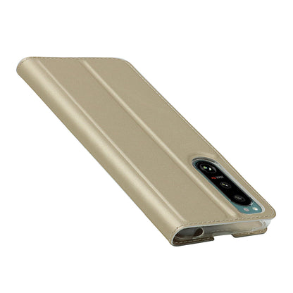 Auto-absorbed PU Leather Coated TPU Phone Case Cover with Stand and Card Slot for Sony Xperia 5 III 5G
