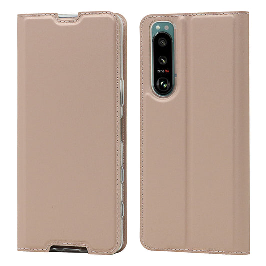 Auto-absorbed PU Leather Coated TPU Phone Case Cover with Stand and Card Slot for Sony Xperia 5 III 5G
