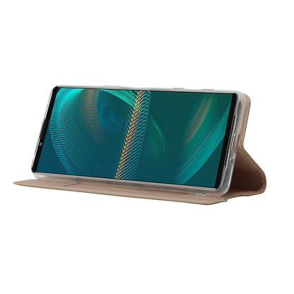 Auto-absorbed PU Leather Coated TPU Phone Case Cover with Stand and Card Slot for Sony Xperia 5 III 5G