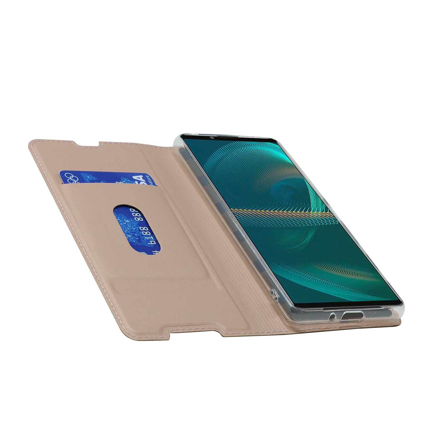 Auto-absorbed PU Leather Coated TPU Phone Case Cover with Stand and Card Slot for Sony Xperia 5 III 5G