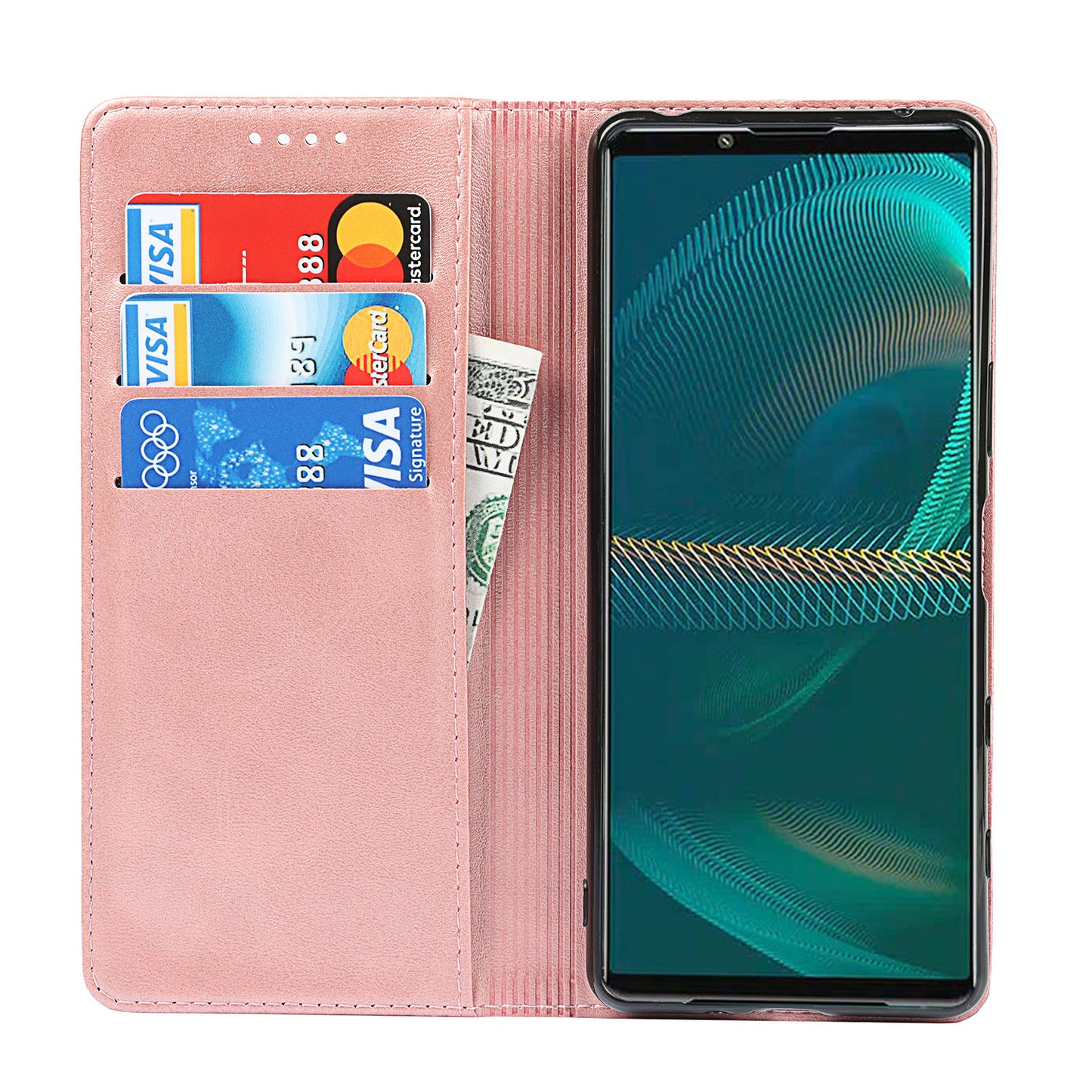 Wallet Design Auto-absorbed Magnet Leather Stand Case for Sony Xperia 5 III 5G