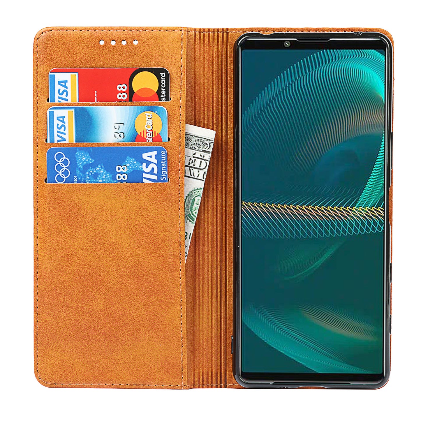 Wallet Design Auto-absorbed Magnet Leather Stand Case for Sony Xperia 5 III 5G