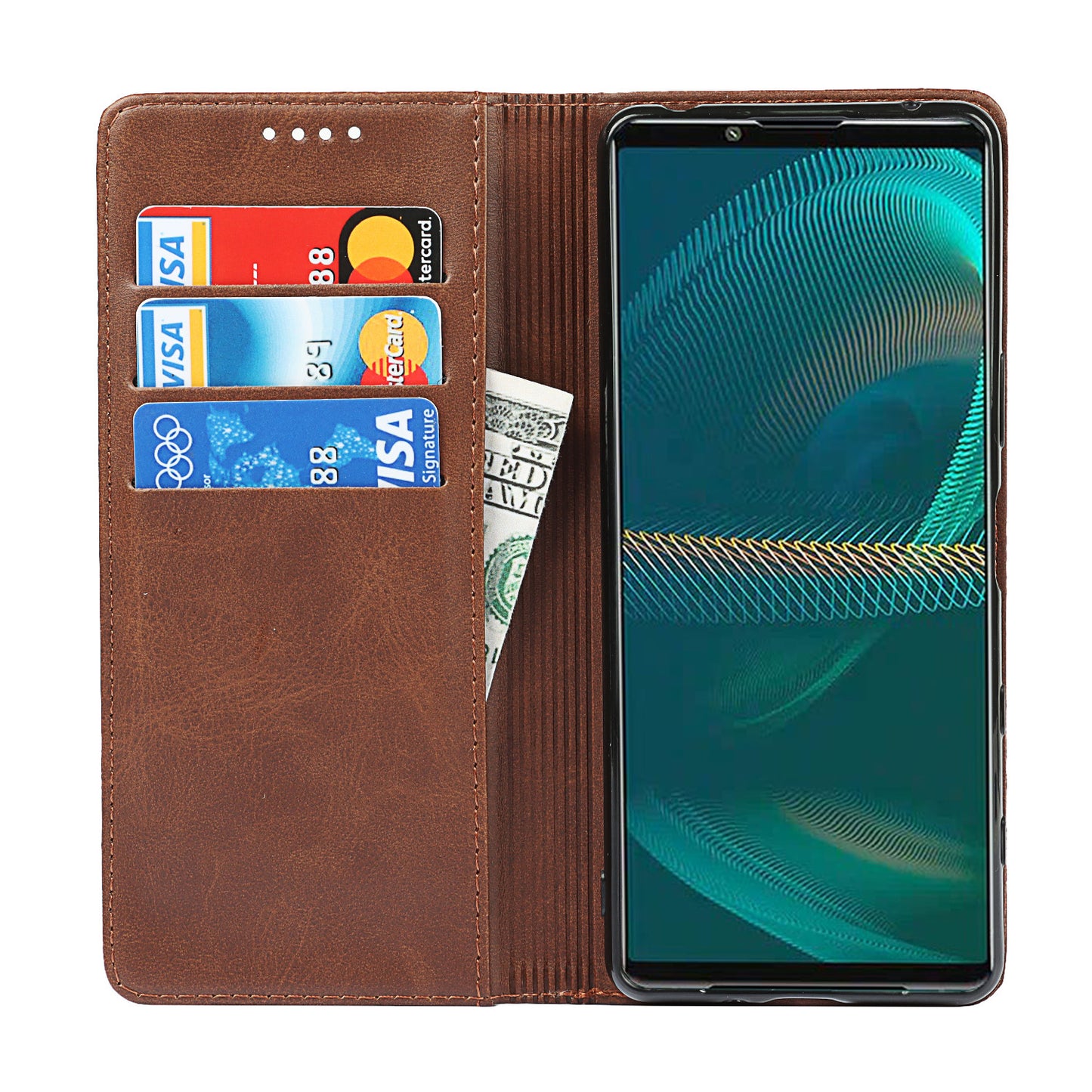 Wallet Design Auto-absorbed Magnet Leather Stand Case for Sony Xperia 5 III 5G