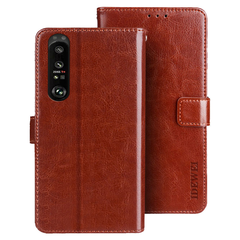IDEWEI Crazy Horse Texture PU Leather Wallet Stand Case Phone Shell for Sony Xperia 5 III 5G