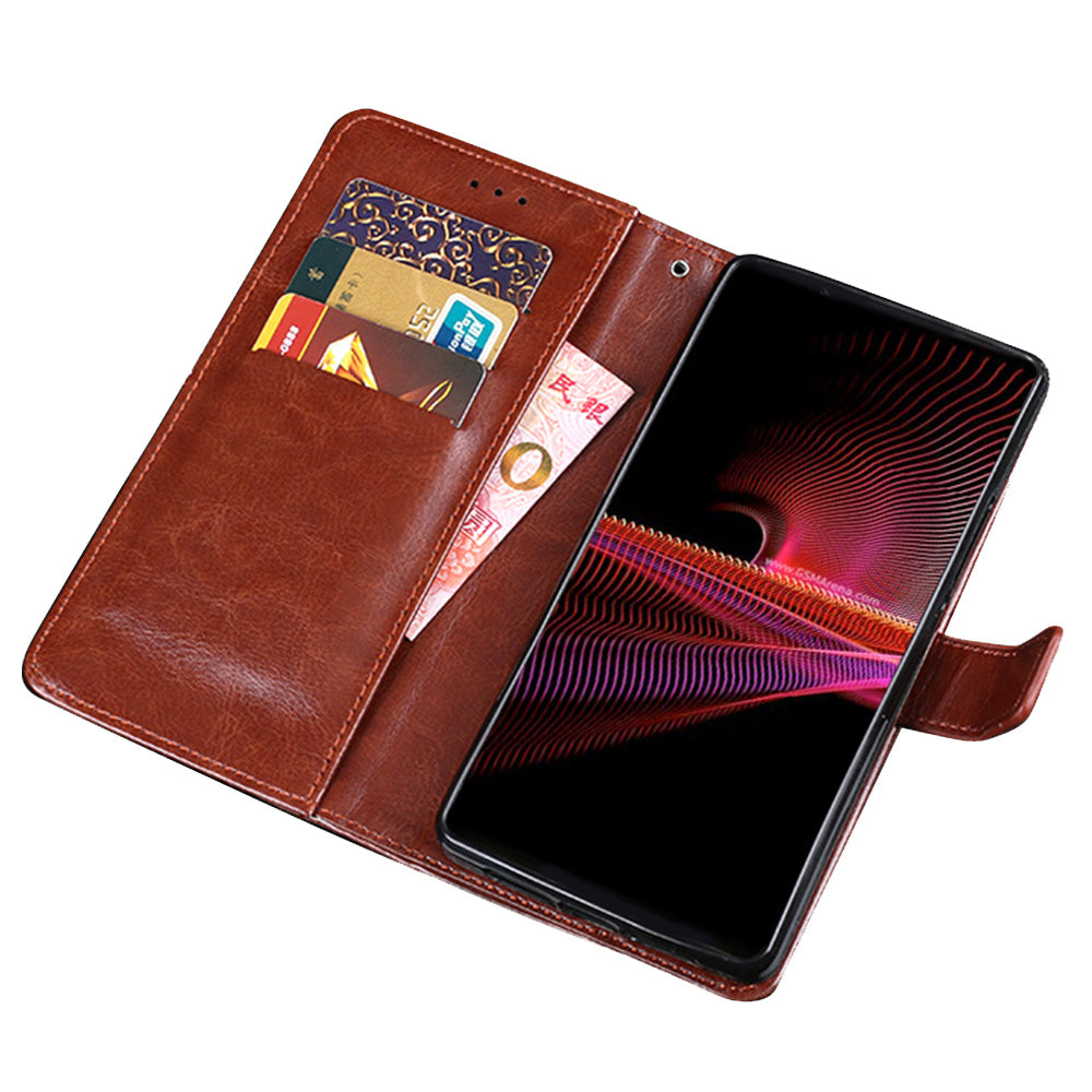 IDEWEI Crazy Horse Texture PU Leather Wallet Stand Case Phone Shell for Sony Xperia 5 III 5G