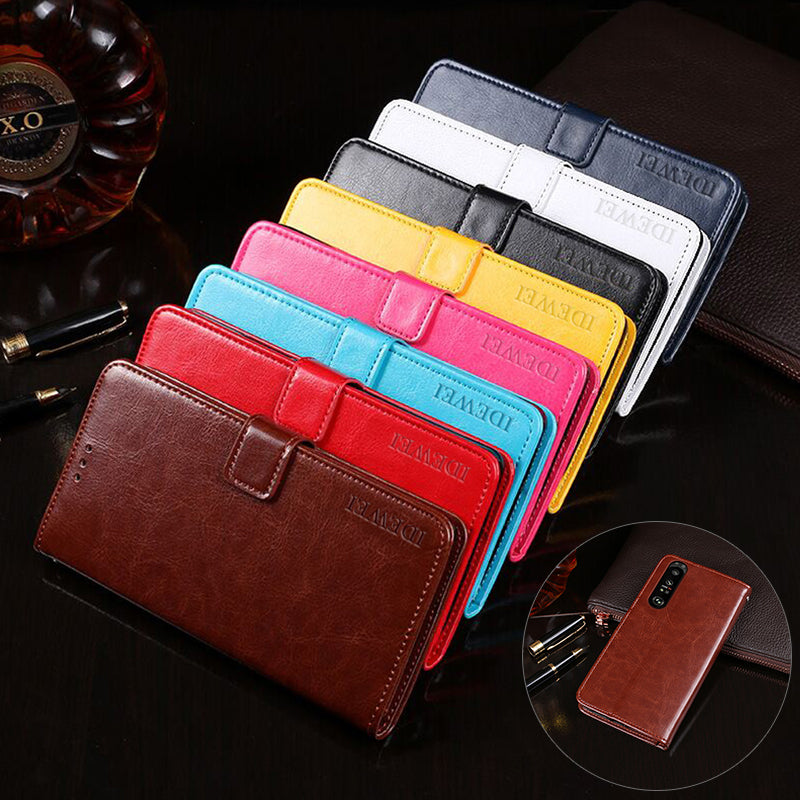 IDEWEI Crazy Horse Texture PU Leather Wallet Stand Case Phone Shell for Sony Xperia 5 III 5G