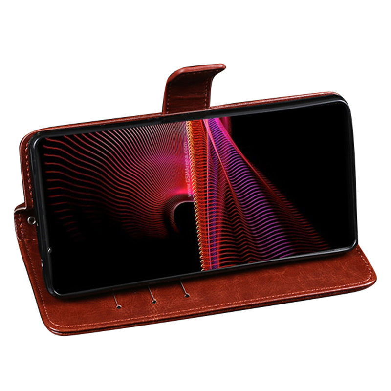 IDEWEI Crazy Horse Texture PU Leather Wallet Stand Case Phone Shell for Sony Xperia 5 III 5G