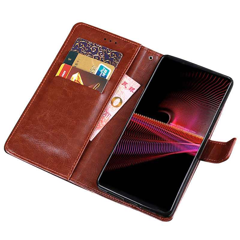 IDEWEI Crazy Horse Texture PU Leather Wallet Stand Case Phone Shell for Sony Xperia 5 III 5G