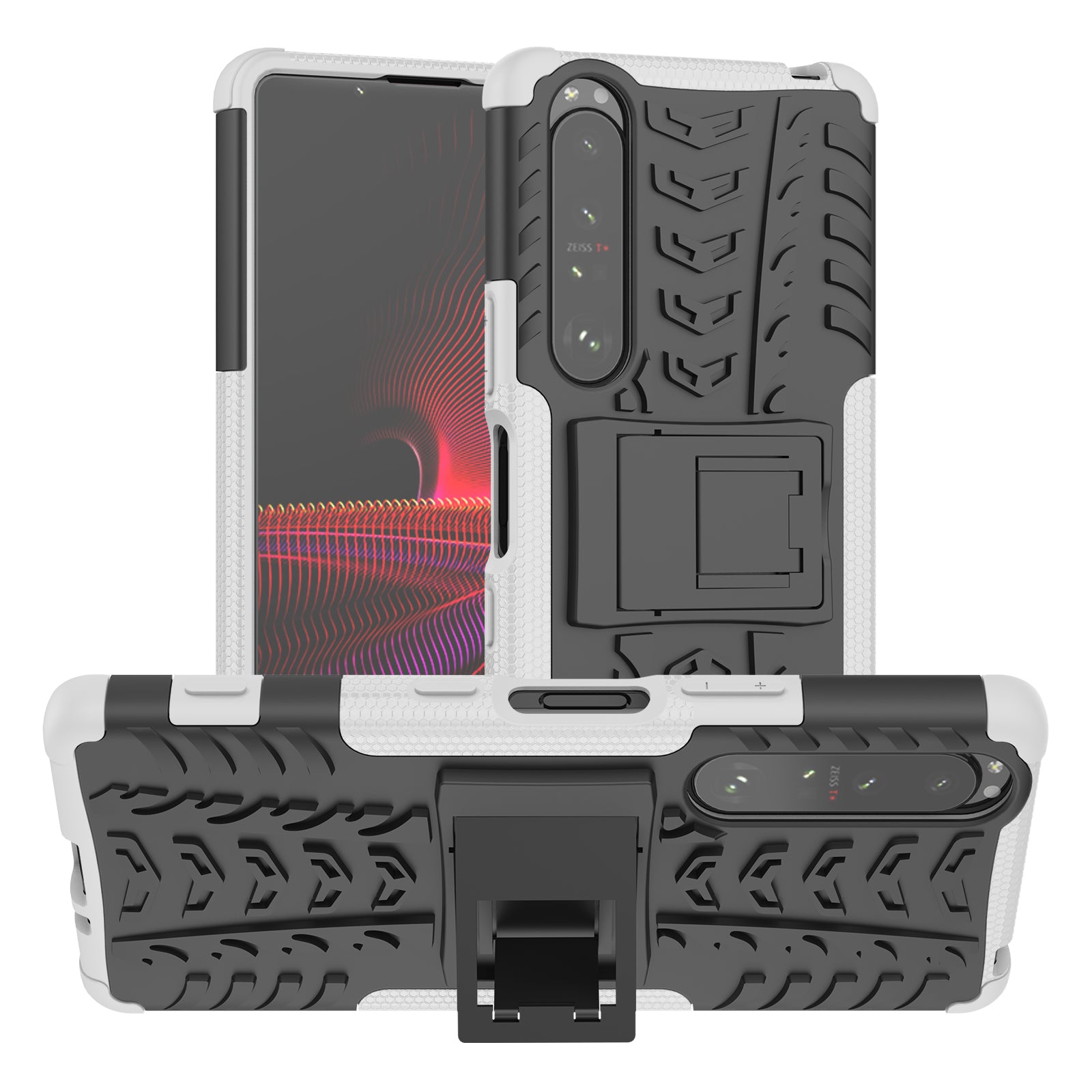 Kickstand Design Tire Texture Hard PC + TPU Shock-Absorption Phone Case for Sony Xperia 1 III 5G