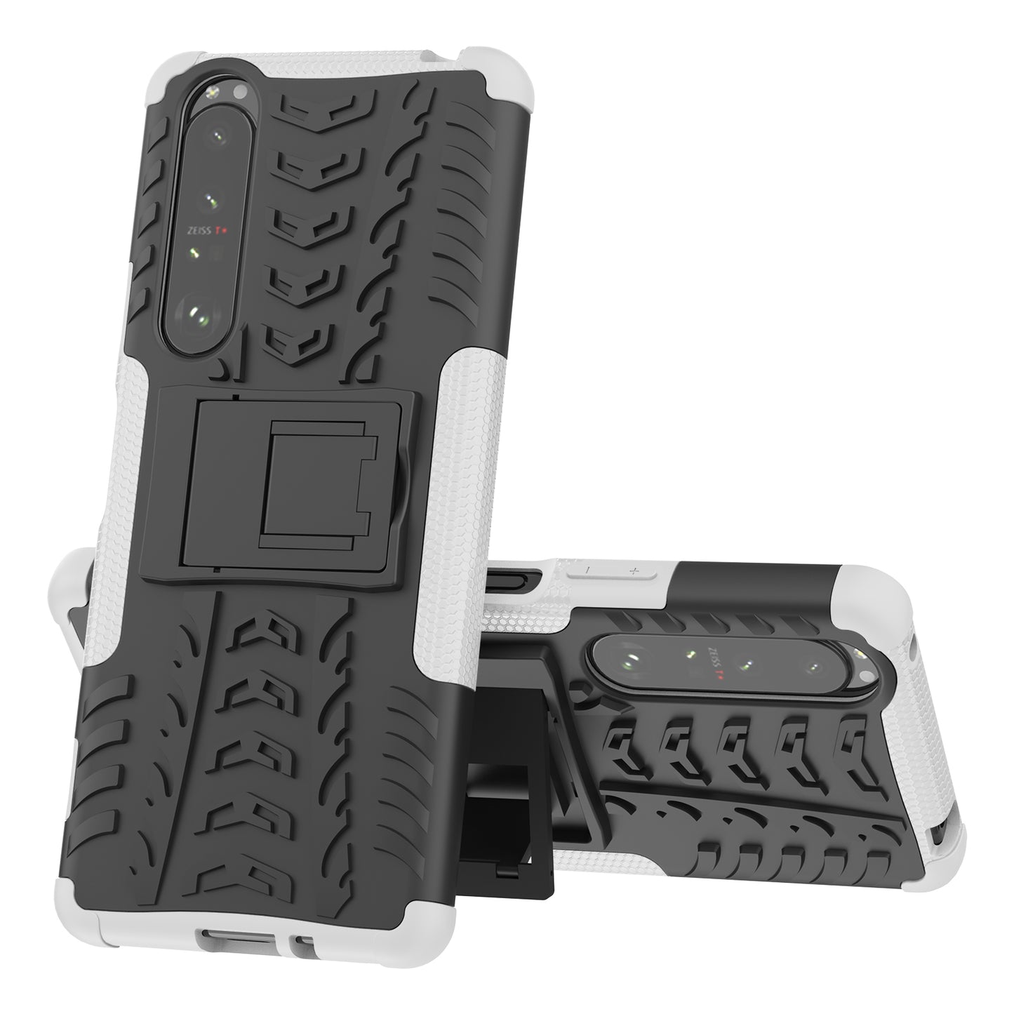 Kickstand Design Tire Texture Hard PC + TPU Shock-Absorption Phone Case for Sony Xperia 1 III 5G
