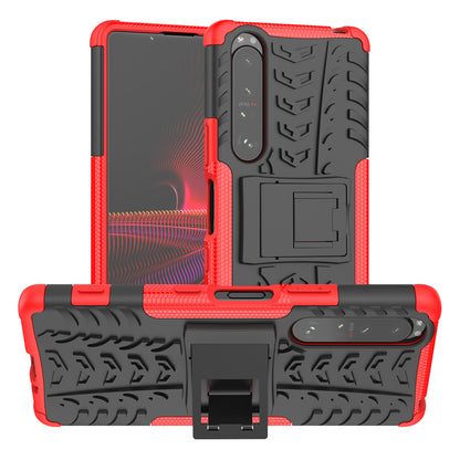 Kickstand Design Tire Texture Hard PC + TPU Shock-Absorption Phone Case for Sony Xperia 1 III 5G