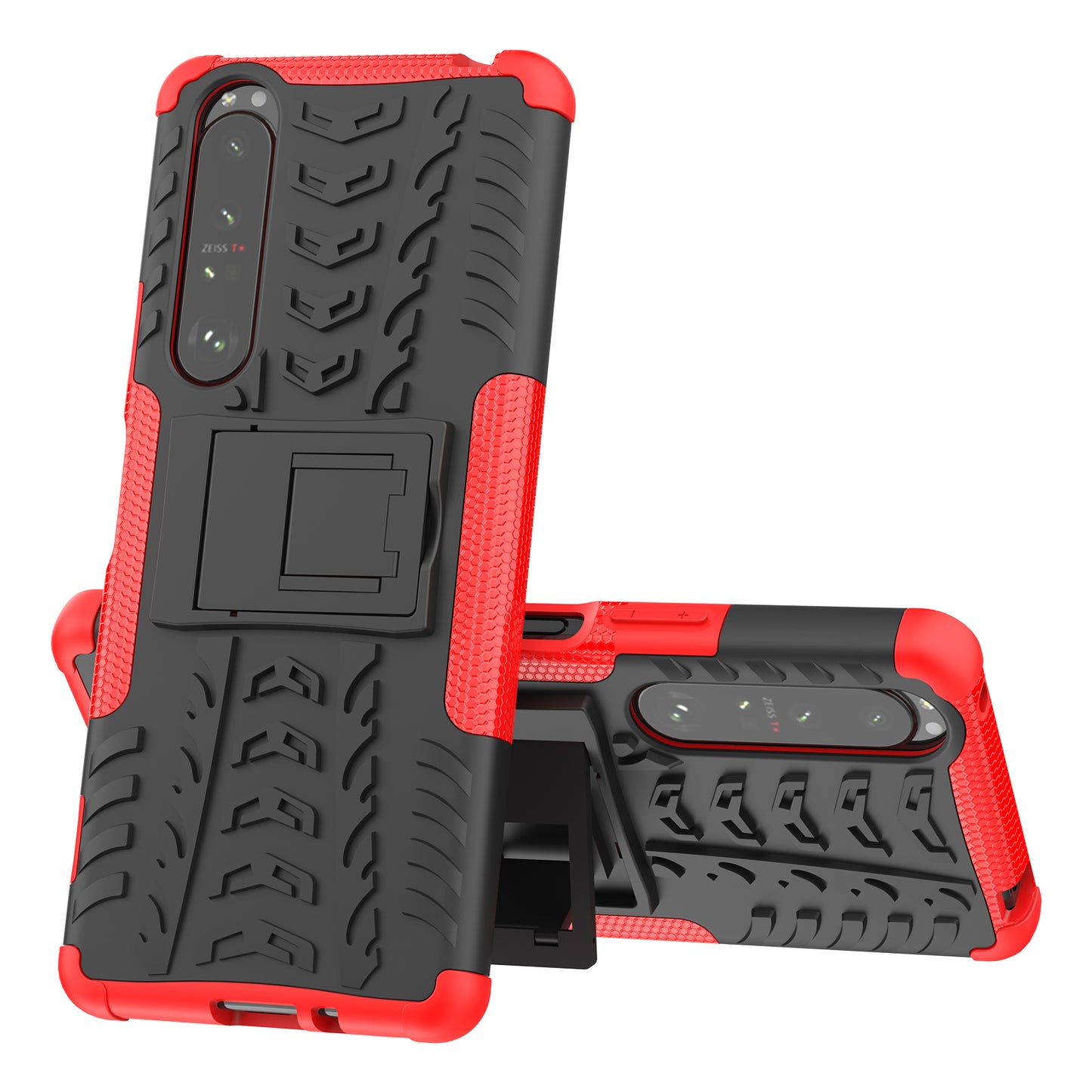 Kickstand Design Tire Texture Hard PC + TPU Shock-Absorption Phone Case for Sony Xperia 1 III 5G