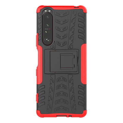 Kickstand Design Tire Texture Hard PC + TPU Shock-Absorption Phone Case for Sony Xperia 1 III 5G