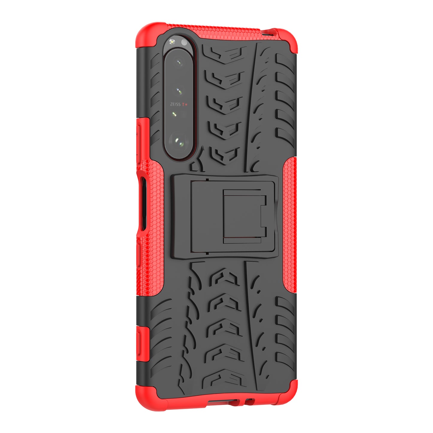 Kickstand Design Tire Texture Hard PC + TPU Shock-Absorption Phone Case for Sony Xperia 1 III 5G
