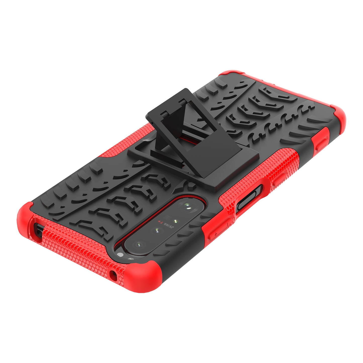 Kickstand Design Tire Texture Hard PC + TPU Shock-Absorption Phone Case for Sony Xperia 1 III 5G