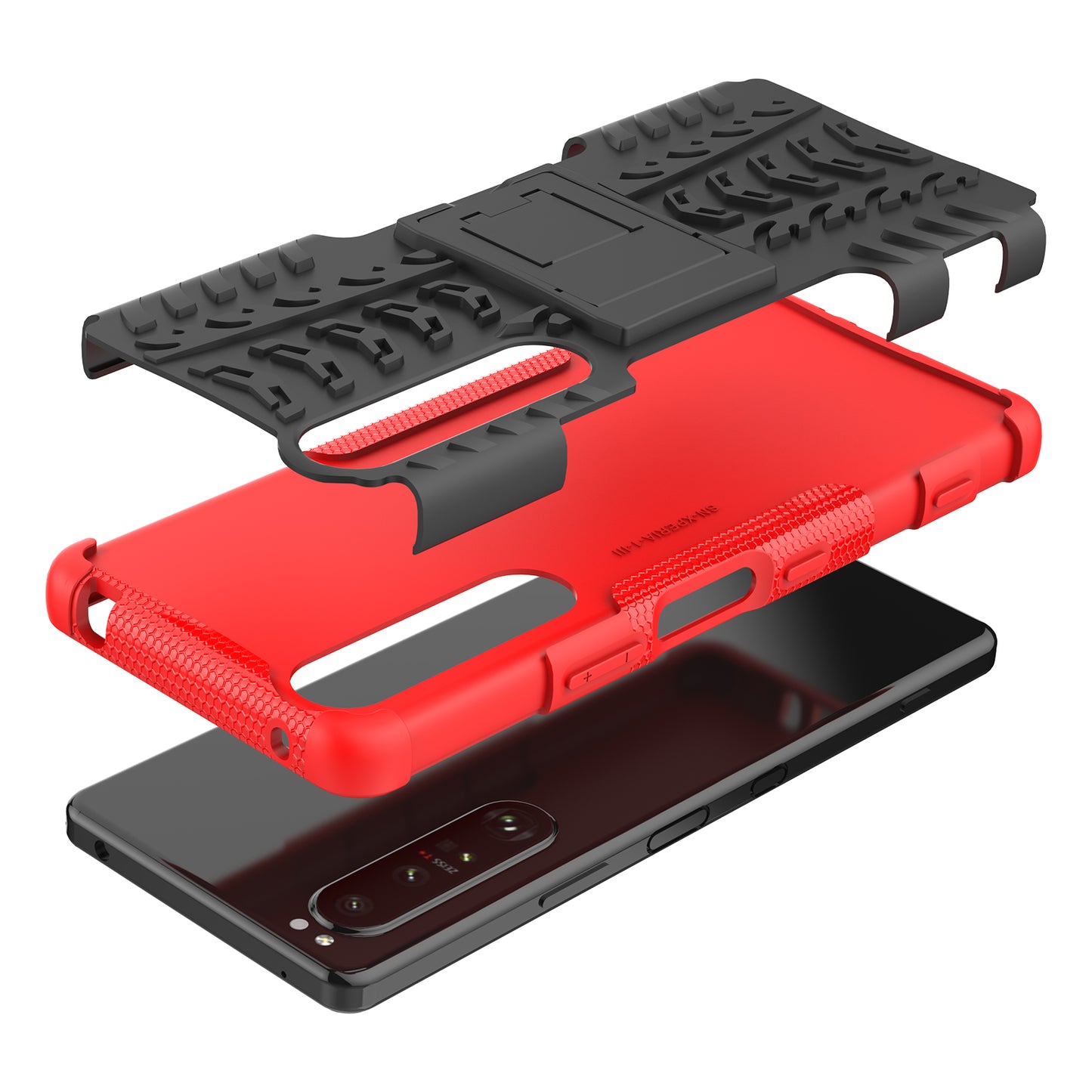Kickstand Design Tire Texture Hard PC + TPU Shock-Absorption Phone Case for Sony Xperia 1 III 5G