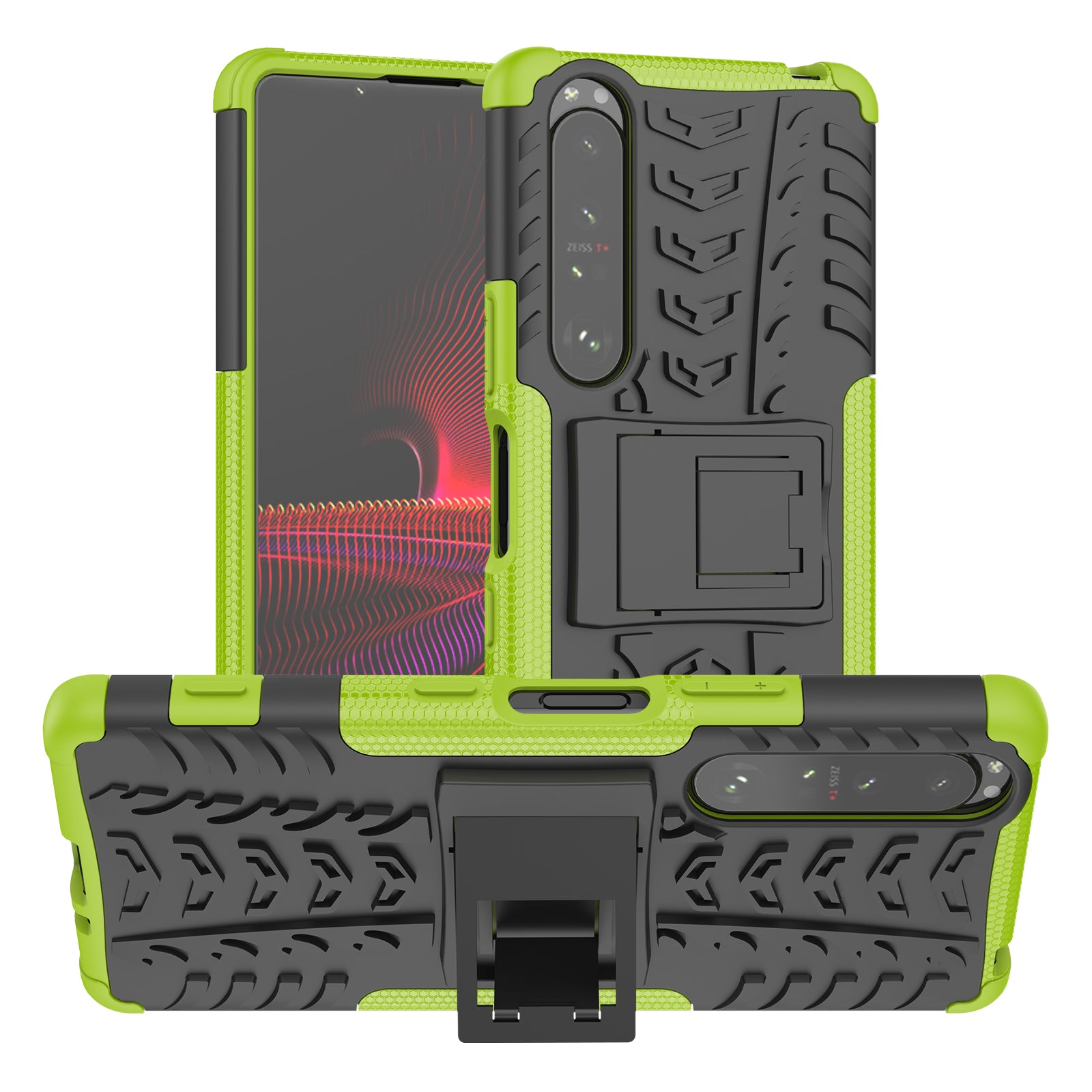 Kickstand Design Tire Texture Hard PC + TPU Shock-Absorption Phone Case for Sony Xperia 1 III 5G