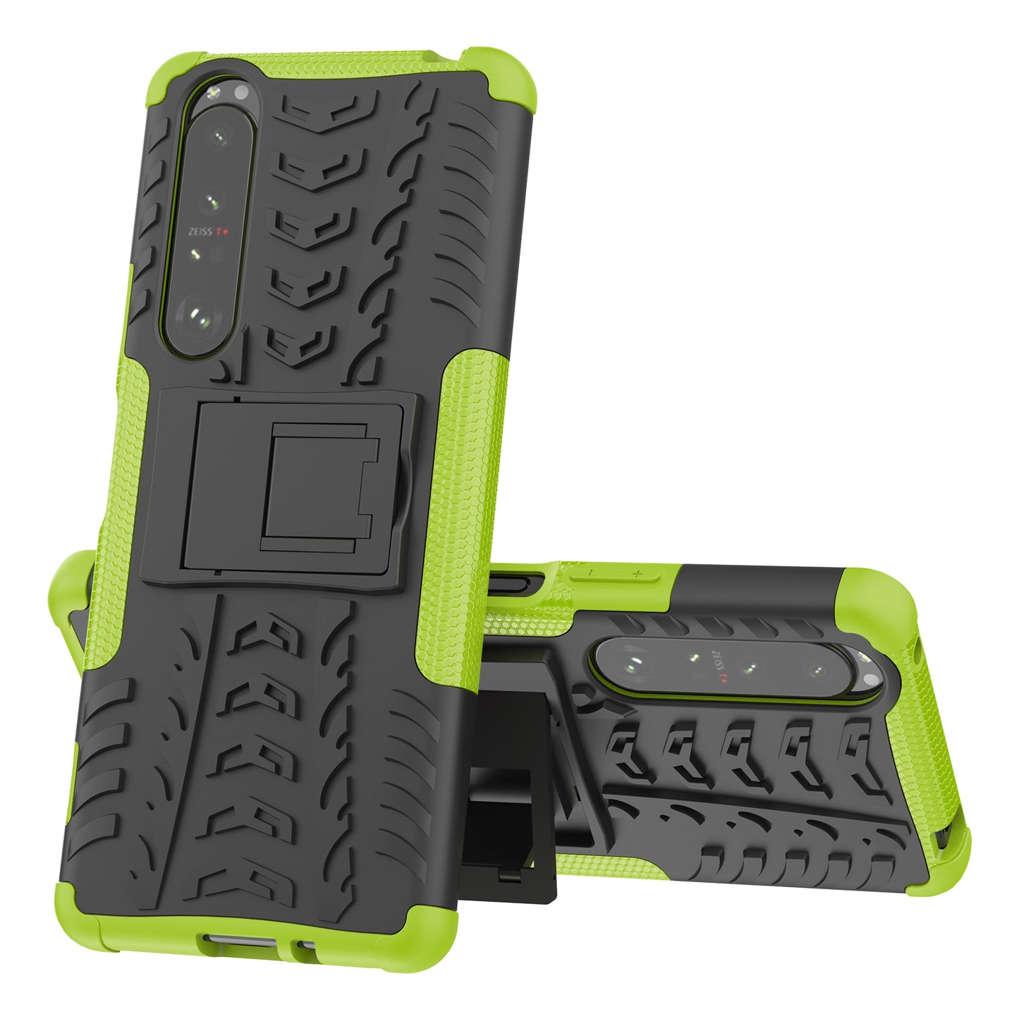 Kickstand Design Tire Texture Hard PC + TPU Shock-Absorption Phone Case for Sony Xperia 1 III 5G