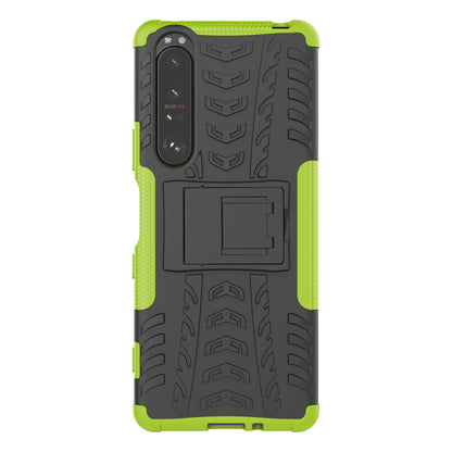 Kickstand Design Tire Texture Hard PC + TPU Shock-Absorption Phone Case for Sony Xperia 1 III 5G