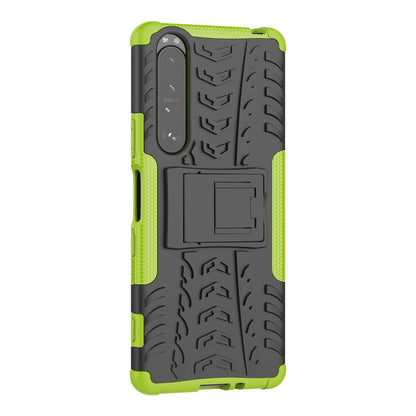 Kickstand Design Tire Texture Hard PC + TPU Shock-Absorption Phone Case for Sony Xperia 1 III 5G