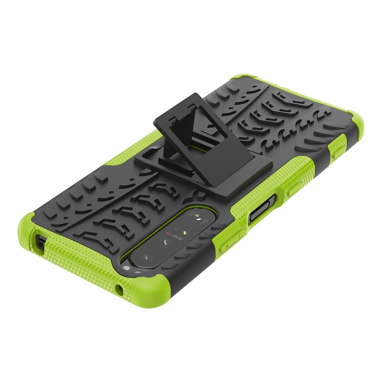 Kickstand Design Tire Texture Hard PC + TPU Shock-Absorption Phone Case for Sony Xperia 1 III 5G