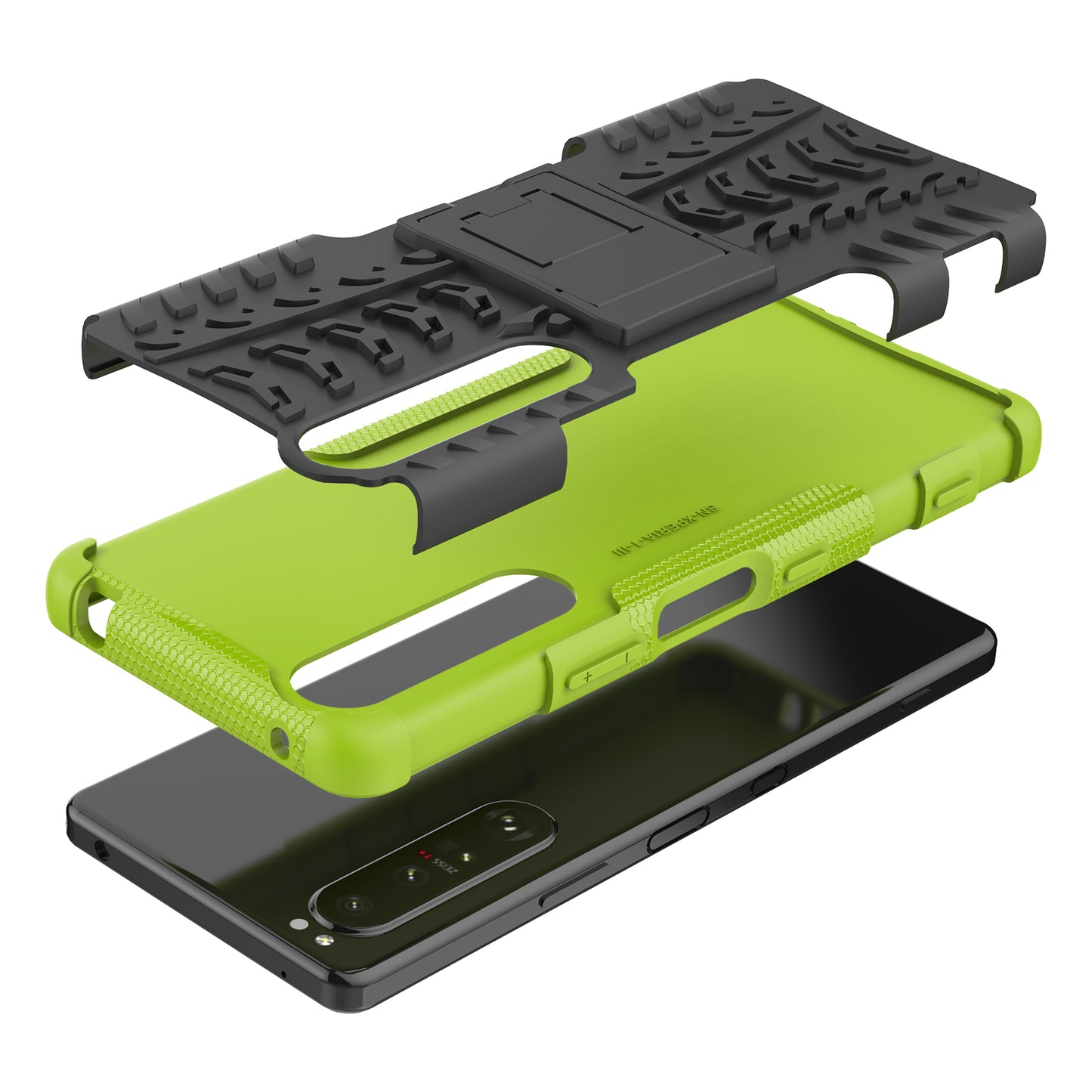 Kickstand Design Tire Texture Hard PC + TPU Shock-Absorption Phone Case for Sony Xperia 1 III 5G