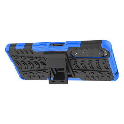 Kickstand Design Tire Texture Hard PC + TPU Shock-Absorption Phone Case for Sony Xperia 1 III 5G