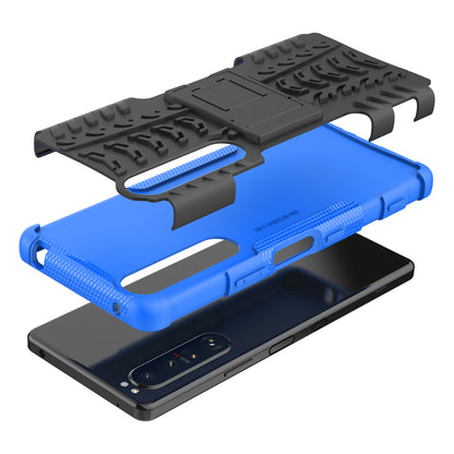 Kickstand Design Tire Texture Hard PC + TPU Shock-Absorption Phone Case for Sony Xperia 1 III 5G