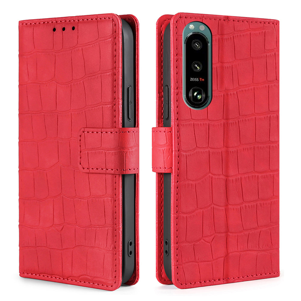 Crocodile Texture Supporting Stand Wallet Leather Case Phone Cover Shell for Sony Xperia 5 III 5G