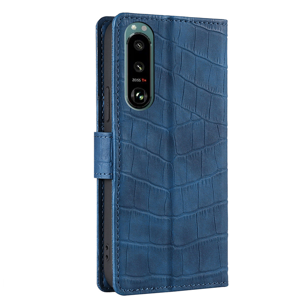 Crocodile Texture Supporting Stand Wallet Leather Case Phone Cover Shell for Sony Xperia 5 III 5G