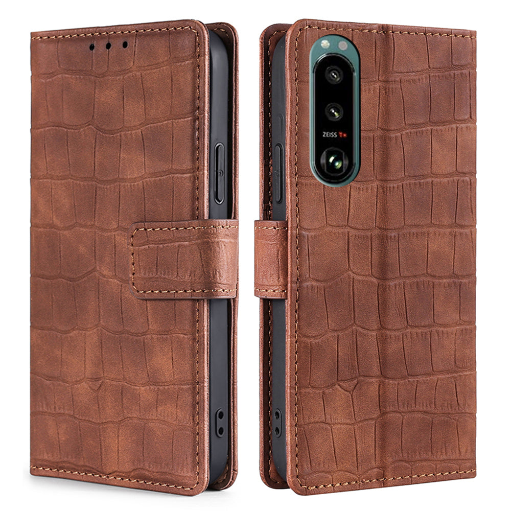 Crocodile Texture Supporting Stand Wallet Leather Case Phone Cover Shell for Sony Xperia 5 III 5G