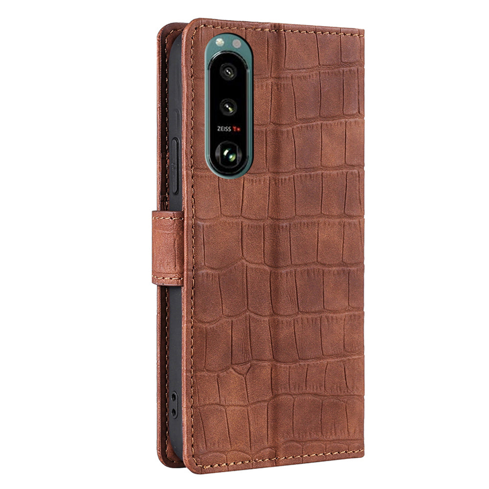 Crocodile Texture Supporting Stand Wallet Leather Case Phone Cover Shell for Sony Xperia 5 III 5G