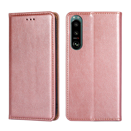 Solid Color Auto-absorbed Closure PU Leather Wallet Stand Phone Shell Case for Sony Xperia 5 III 5G