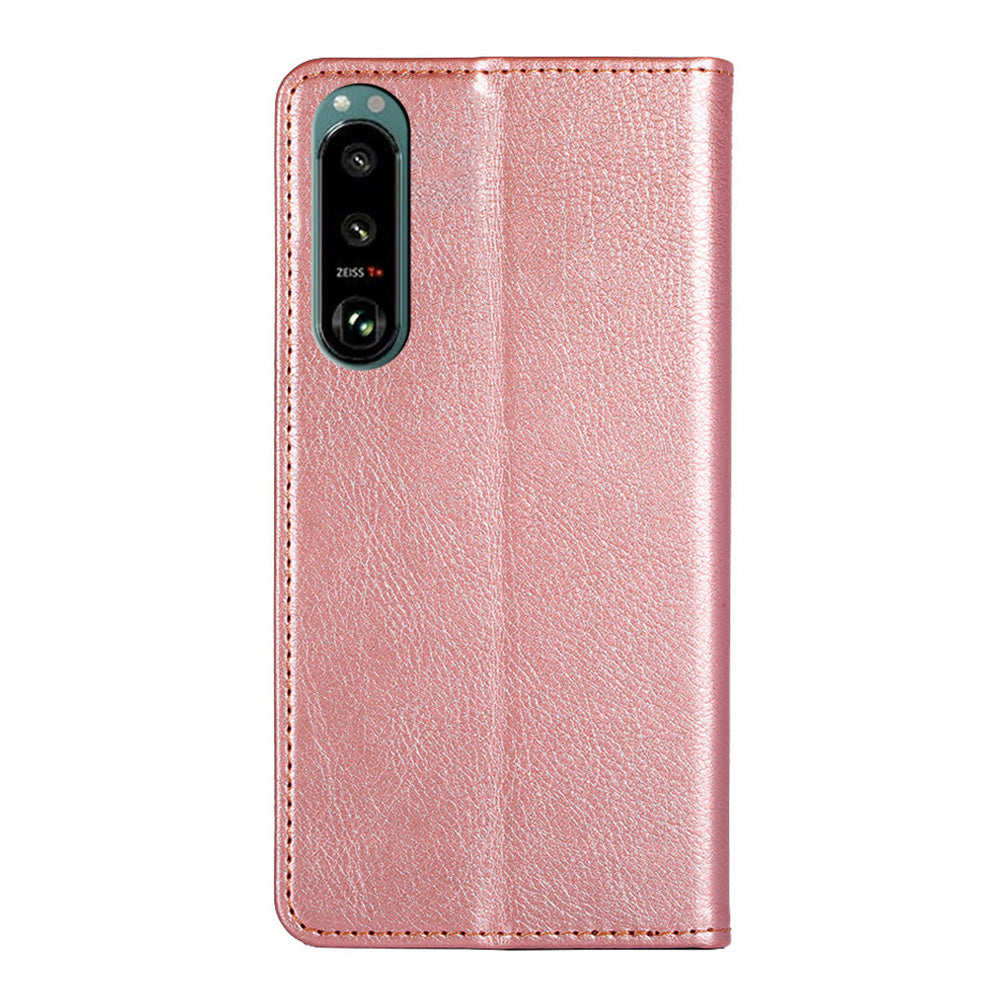 Solid Color Auto-absorbed Closure PU Leather Wallet Stand Phone Shell Case for Sony Xperia 5 III 5G
