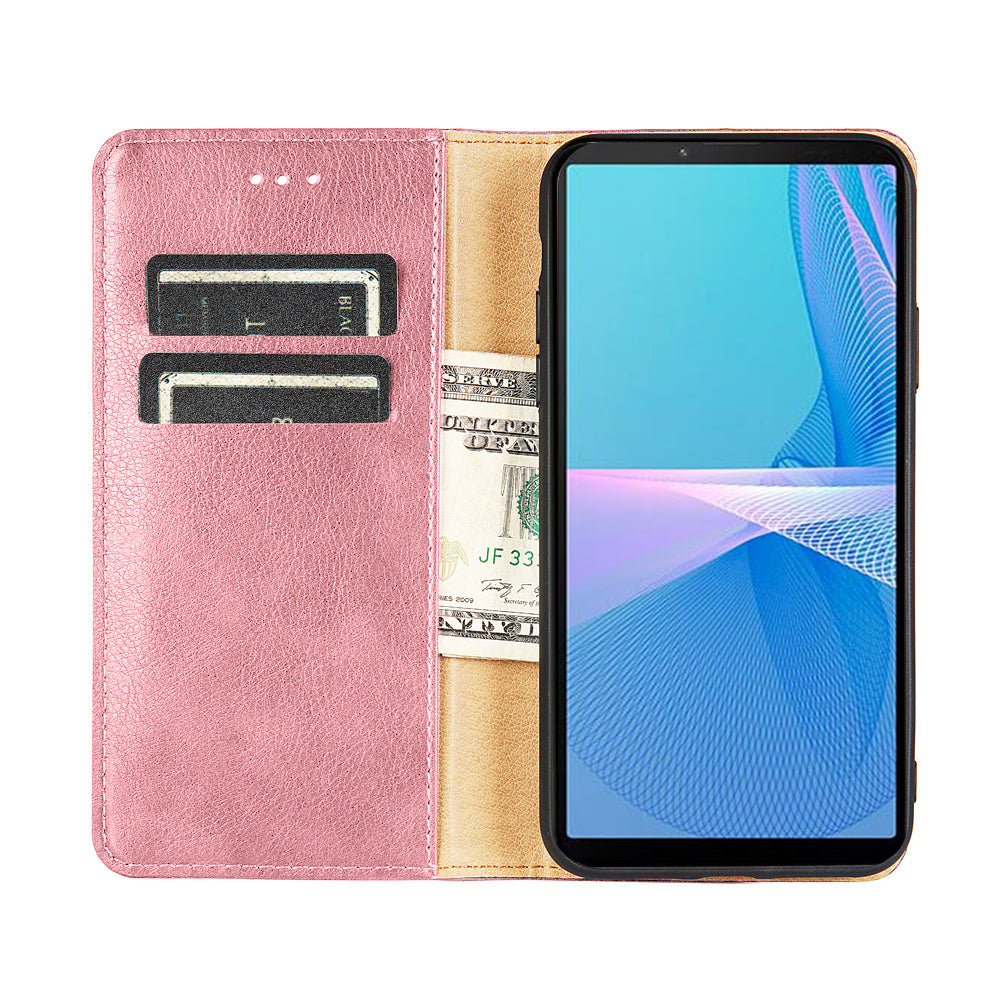 Solid Color Auto-absorbed Closure PU Leather Wallet Stand Phone Shell Case for Sony Xperia 5 III 5G