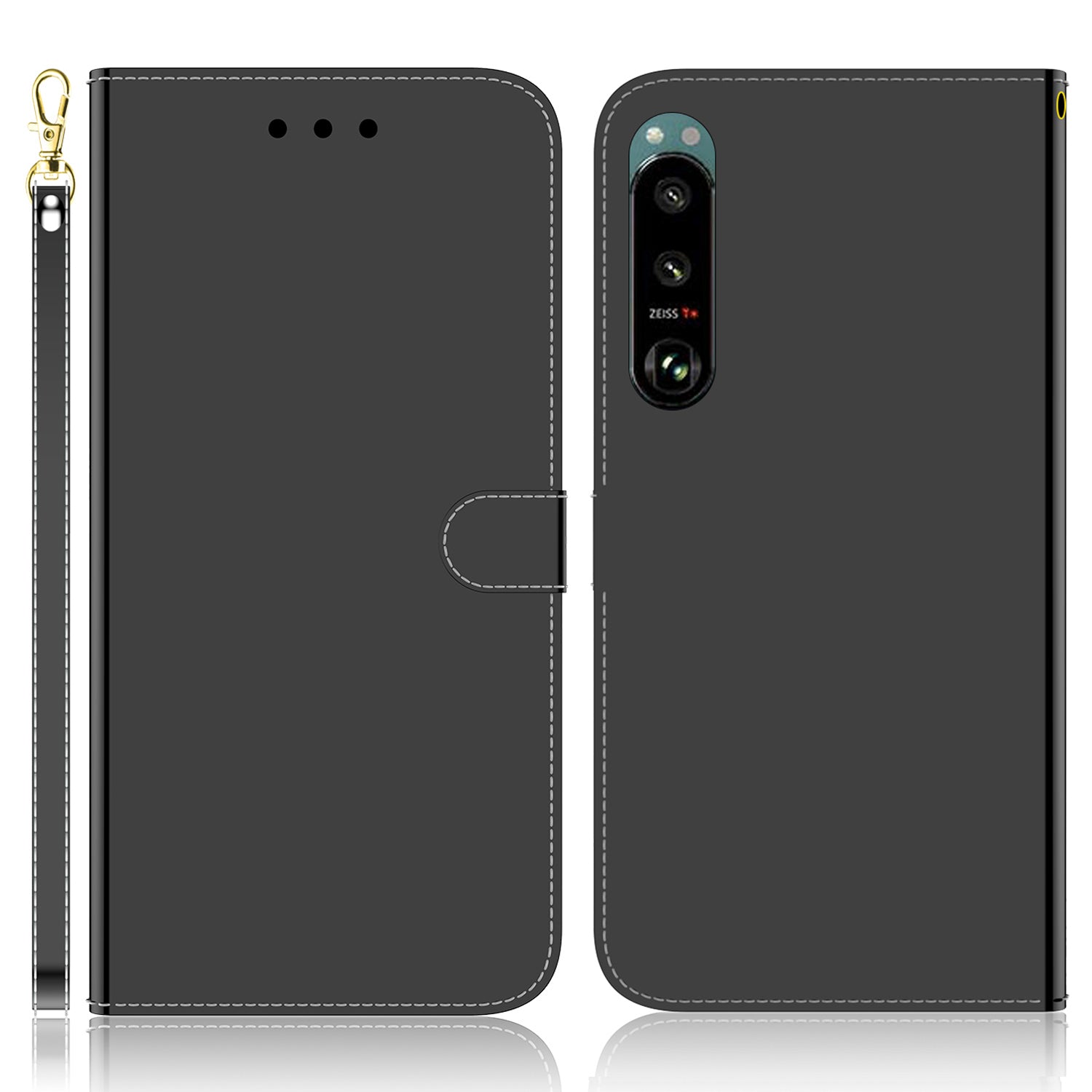 Mirror-like Surface Leather Phone Protective Cover Stand Wallet Case for Sony Xperia 5 III 5G