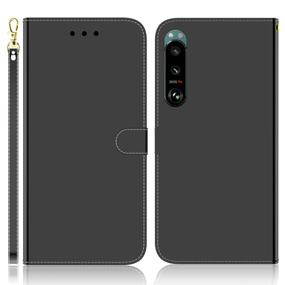 Mirror-like Surface Leather Phone Protective Cover Stand Wallet Case for Sony Xperia 5 III 5G